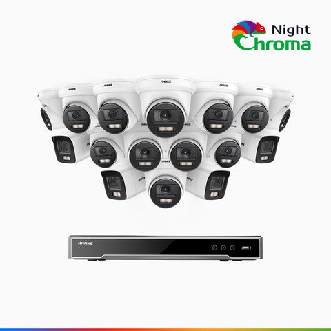 NightChroma<sup>TM</sup> NCK800 – 4K 16 Channel PoE Security System with 4 Bullet & 12 Turret Cameras, f/1.0 Super Aperture, Colour Night Vision, 2CH 4K Decoding Capability, Human & Vehicle Detection, Intelligent Behavior Analysis, Built-in Mic, 124° FoV
