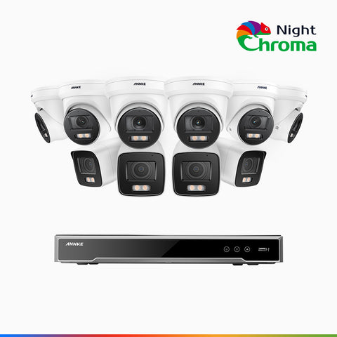 NightChroma<sup>TM</sup> NCK800 – 4K 16 Channel PoE Security System with 4 Bullet & 6 Turret Cameras, f/1.0 Super Aperture, Colour Night Vision, 2CH 4K Decoding Capability, Human & Vehicle Detection, Intelligent Behavior Analysis, Built-in Mic, 124° FoV