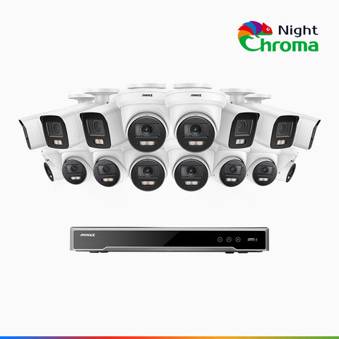 NightChroma<sup>TM</sup> NCK800 – 4K 16 Channel PoE Security System with 6 Bullet & 10 Turret Cameras, f/1.0 Super Aperture, Colour Night Vision, 2CH 4K Decoding Capability, Human & Vehicle Detection, Intelligent Behavior Analysis, Built-in Mic, 124° FoV