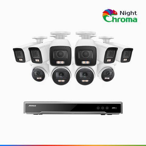 NightChroma<sup>TM</sup> NCK800 – 4K 16 Channel PoE Security System with 6 Bullet & 4 Turret Cameras, f/1.0 Super Aperture, Colour Night Vision, 2CH 4K Decoding Capability, Human & Vehicle Detection, Intelligent Behavior Analysis, Built-in Mic, 124° FoV