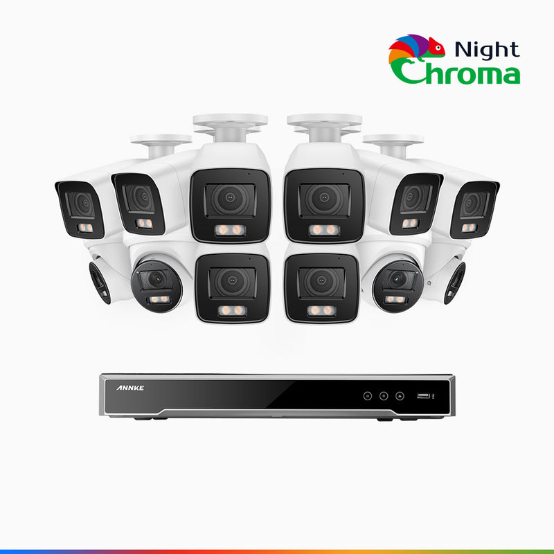 NightChroma<sup>TM</sup> NCK800 – 4K 16 Channel PoE Security System with 8 Bullet & 4 Turret Cameras, f/1.0 Super Aperture, Colour Night Vision, 2CH 4K Decoding Capability, Human & Vehicle Detection, Intelligent Behavior Analysis, Built-in Mic, 124° FoV