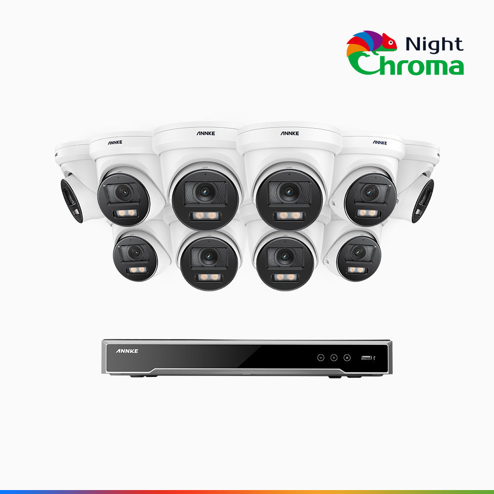 NightChroma<sup>TM</sup> NCK800 – 4K 16 Channel 10 Cameras PoE Security System, f/1.0 Super Aperture (0.0005 Lux), Acme Colour Night Vision, 2CH 4K Decoding Capability, Human & Vehicle Detection, Intelligent Behavior Analysis, Built-in Mic, 124° FoV