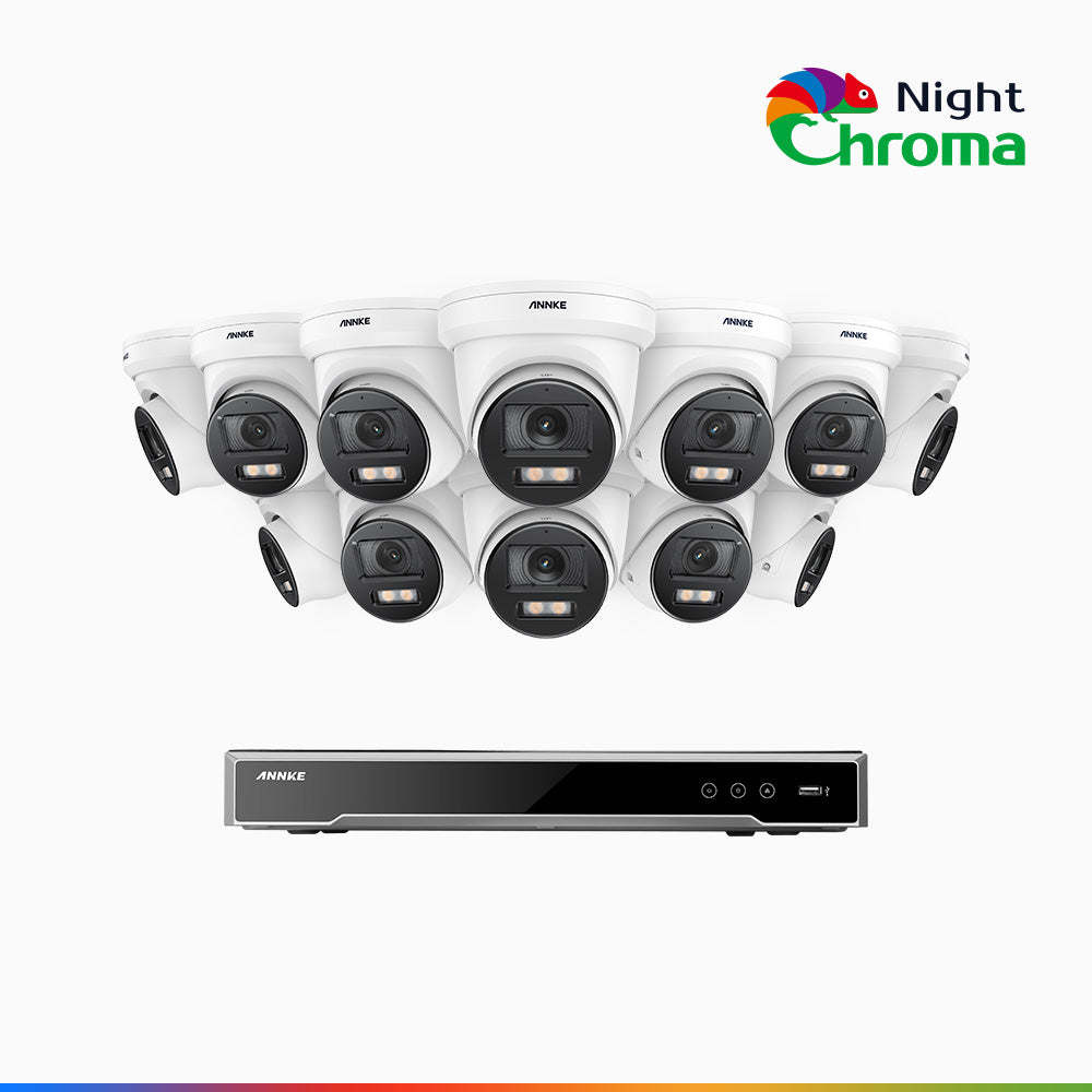 NightChroma<sup>TM</sup> NCK800 – 4K 16 Channel 12 Cameras PoE Security System, f/1.0 Super Aperture (0.0005 Lux), Acme Colour Night Vision, 2CH 4K Decoding Capability, Human & Vehicle Detection, Intelligent Behavior Analysis, Built-in Mic, 124° FoV