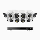 AH800 - 4K 16 Channel PoE Security System with 2 Bullet & 10 Turret Cameras, 1/1.8'' BSI Sensor, f/1.6 Aperture (0.003 Lux), Siren & Strobe Alarm, 2CH 4K Decoding Capability, Human & Vehicle Detection, Perimeter Protection