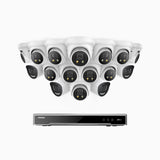 AH800 - 4K 16 Channel PoE Security System with 4 Bullet & 12 Turret Cameras, 1/1.8'' BSI Sensor, f/1.6 Aperture (0.003 Lux), Siren & Strobe Alarm, 2CH 4K Decoding Capability, Human & Vehicle Detection, Perimeter Protection