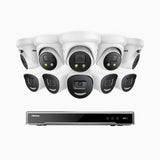 AH800 - 4K 16 Channel PoE Security System with 5 Bullet & 5 Turret Cameras, 1/1.8'' BSI Sensor, f/1.6 Aperture (0.003 Lux), Siren & Strobe Alarm, 2CH 4K Decoding Capability, Human & Vehicle Detection, Perimeter Protection