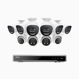 AH800 - 4K 16 Channel PoE Security System with 6 Bullet & 4 Turret Cameras, 1/1.8'' BSI Sensor, f/1.6 Aperture (0.003 Lux), Siren & Strobe Alarm, 2CH 4K Decoding Capability, Human & Vehicle Detection, Perimeter Protection