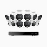 AH800 - 4K 16 Channel PoE Security System with 8 Bullet & 4 Turret Cameras, 1/1.8'' BSI Sensor, f/1.6 Aperture (0.003 Lux), Siren & Strobe Alarm, 2CH 4K Decoding Capability, Human & Vehicle Detection, Perimeter Protection