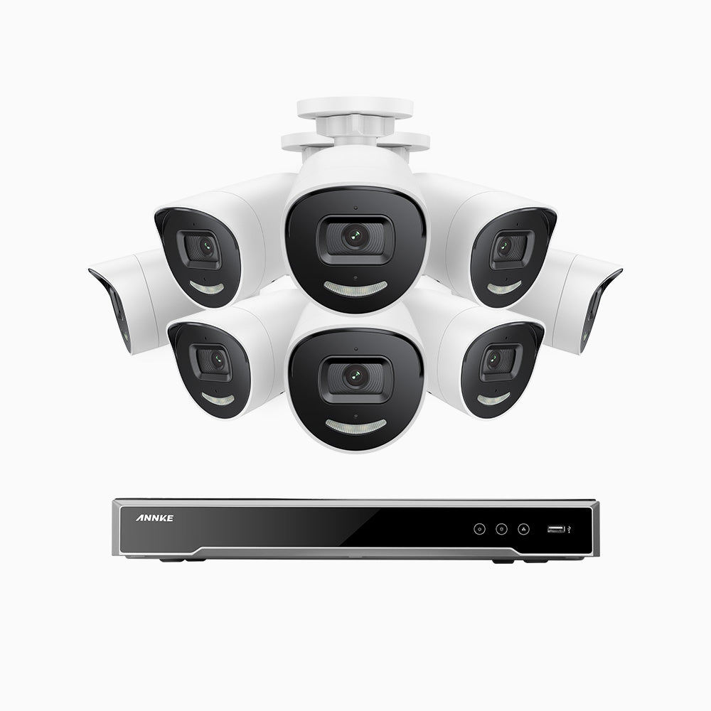 AH800 - 4K 16 Channel 8 Cameras PoE Security System, 1/1.8'' BSI Sensor, f/1.6 Aperture (0.003 Lux), Siren & Strobe Alarm, 2CH 4K Decoding Capability, Human & Vehicle Detection, Perimeter Protection